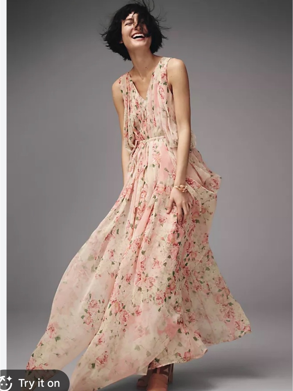 Anthropologie Varun Bahl Sakura Maxi Dress, a light pink